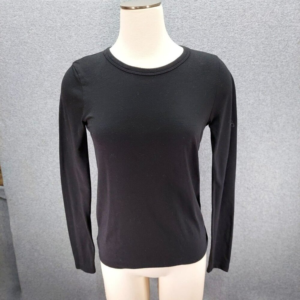 J. CREW Womens Long-Sleeve Athleisure Tie-Back Tee in Black Size Size Small